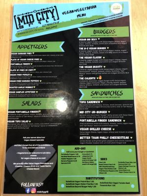 I couldn’t find their updated vegan menu online anywhere, so here is a photo I took! In case anyone wants to call in for delivery or pickup. at Mid City Grill in Johnson City