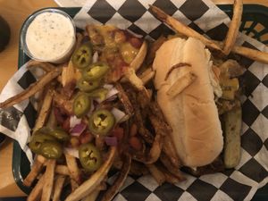 Philly and garbage fries  at Mid City Grill in Johnson City