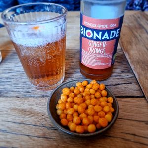 Bionade, with snack (no idea if they were vegan though, didnt eat them) at Den Olifant in Ypres