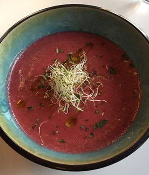 Soup of the day (Beetroot) at Funky Fresh Cafe - DogA in Oslo