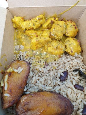 vegan chickun curry with coconut rice and plantains at Jamin Vegan (by JamaFo Xpress) in Canoga Park