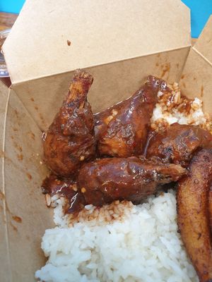 Vegan jerk chicken drumstick... not the prettiest plate but full of flavor at Jamin Vegan (by JamaFo Xpress) in Canoga Park