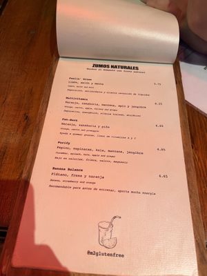 Smoothie menu   at M2 Gluten Free in Barcelona