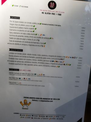Menu at M2 Gluten Free in Barcelona