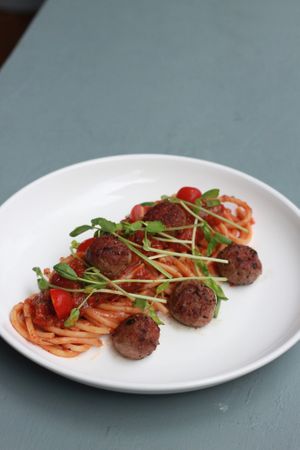 Vegan Meatball Pasta (Vegan) - $16
juicy pan-seared plant-based meatballs with bucatini pasta doused with tomato sauce at The Tiramisu Hero in Central Singapore