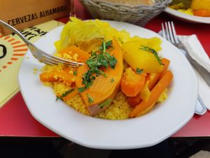 First course (vegan): veg cous-cous at Achuri in Madrid