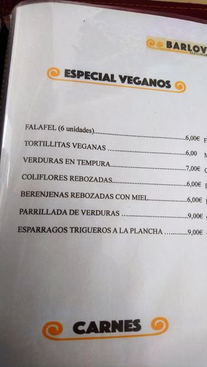 Menú vegano at Barlovento in Cadiz
