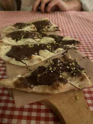 Pizza with chocolate at Trevi's in Amsterdam
