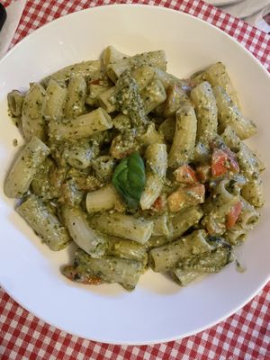 Maccheroni pesto: maccheroni, pesto and cherry tomatoes. My favorite!  at Trevi's in Amsterdam