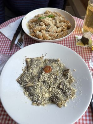 Ravioli truffle and Trevis sauce penne  at Trevi's in Amsterdam