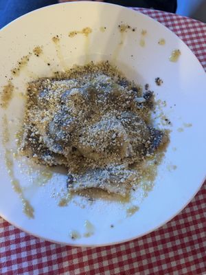 ravioli tartufo w/optional parmesan  at Trevi's in Amsterdam