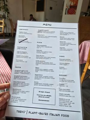 Menu at Trevi's in Amsterdam