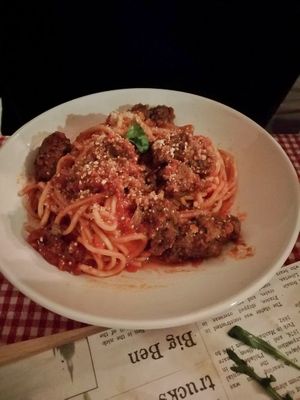 Meatball spaghetti at Trevi's in Amsterdam