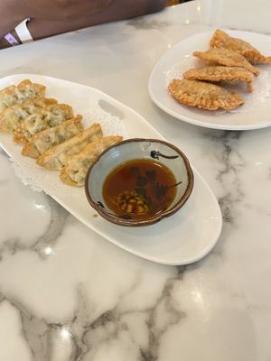 Pan fried dumplings and curry pie- both very good at Mamak Vegan Kitchen in Chamblee