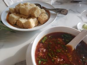 Fried tofu with a savory sauce at Mamak Vegan Kitchen in Chamblee