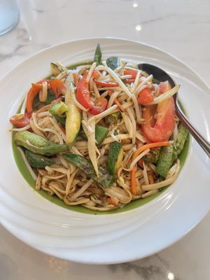 Mee Goreng without tofu (I added okra)   at Mamak Vegan Kitchen in Chamblee