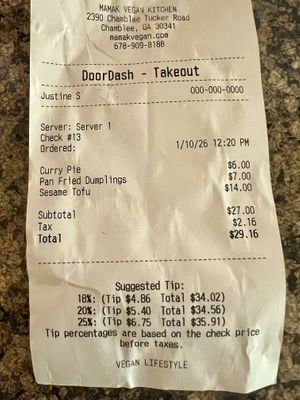 Totals  at Mamak Vegan Kitchen in Chamblee