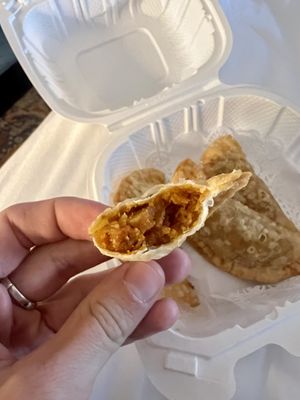 Inside the curry pies  at Mamak Vegan Kitchen in Chamblee
