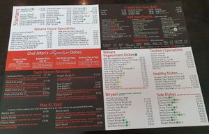 Menu at Royal Watan in Birmingham
