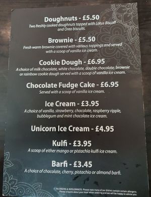 Desert Menu at Royal Watan in Birmingham