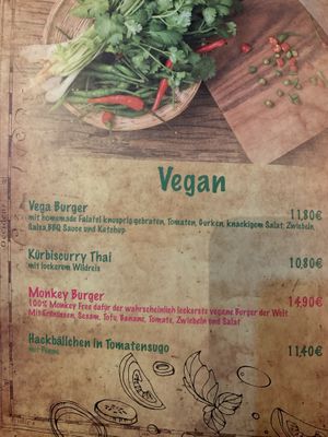 Vegan menu page at Big Mountain in Winterberg