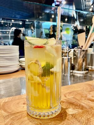 Ginger Pepper Green Ice Tea at Vegan Bamboo Bar at Market 27 in Amsterdam