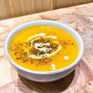 Pumpkin Soup at Vegan Bamboo Bar at Market 27 in Amsterdam