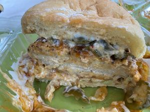 Mango Habenero Chik’n Sandwich  at Vuture Food in San Pedro