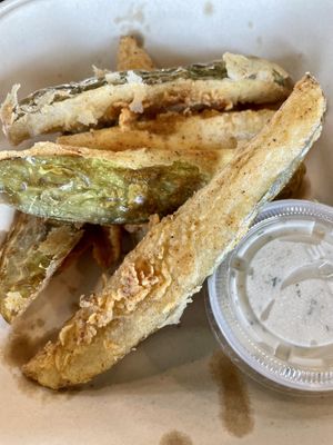 Fried pickle spears   at Vuture Food in San Pedro