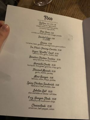 Evening menu  at Macondray in San Francisco