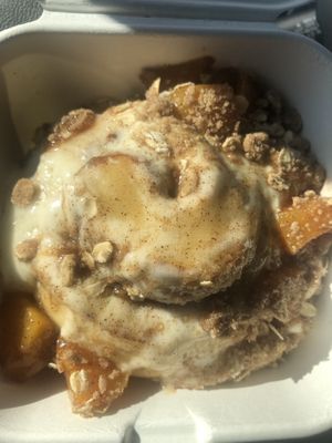 Peach Cobbler 🍑 Cinnamon Roll! Absolutely delicious 🤤   at Cinnaholic in San Antonio