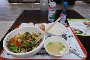 Vegan bowl with white miso soup at HMart in Frederick