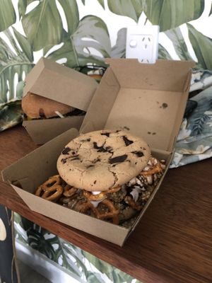 Cookie burger at Burger Plant in Dunedin