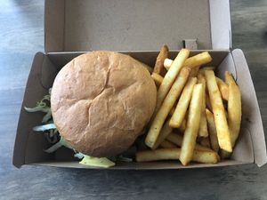Cheeseburger and fries  at Burger Plant in Dunedin