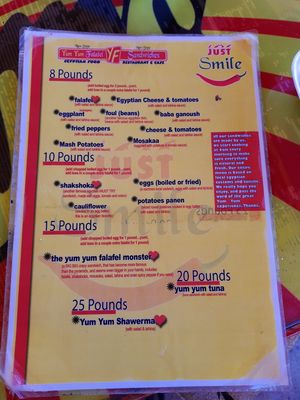 Menu page 2 at Yum Yum Falafel in Dahab