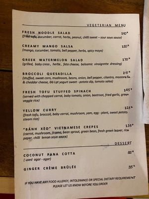 Vegetarian menu at Infinity in Con Dao