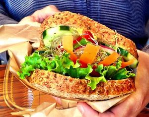 Jumbo Veggie Sandwich. So fresh and delicious.  at Evolution Fast Food in San Diego