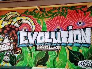 Outside #Veganuary at Evolution Fast Food in San Diego