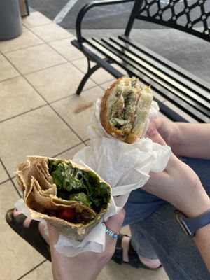 grilled veggie wrap & chickn pesto mozzarella (pics don’t do them justice)  at Evolution Fast Food in San Diego