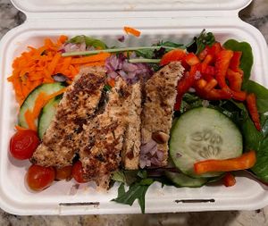 evo salad with grilled chik’n   at Evolution Fast Food in San Diego