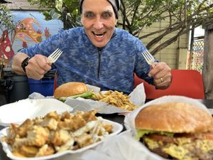 He wasn’t eating all of it.  Lol. Half was for me 😅  at Evolution Fast Food in San Diego