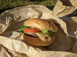 Mushroom swiss at Evolution Fast Food in San Diego