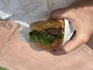 Mushroom Swiss black bean patty  at Evolution Fast Food in San Diego
