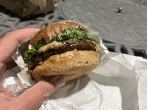Mushroom Swiss tempeh patty  at Evolution Fast Food in San Diego