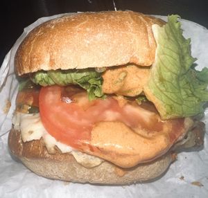 Incredible burger. Everything was so good  at Evolution Fast Food in San Diego