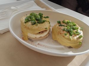 tofu eggs benedict! at Evolution Fast Food in San Diego