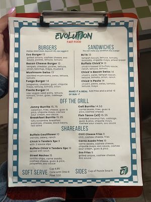 menu!  at Evolution Fast Food in San Diego