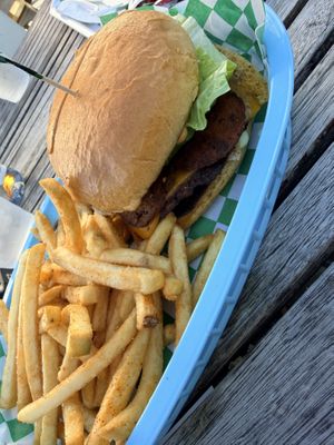 Crispy AF burger   at Evolution Fast Food in San Diego