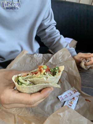 Jumbo veggie wrap. Sounded great but underwhelming and not very full as you can tell  at Evolution Fast Food in San Diego