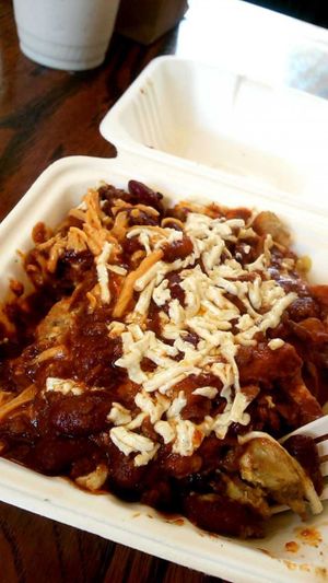 Chili cheese fries at Evolution Fast Food in San Diego
